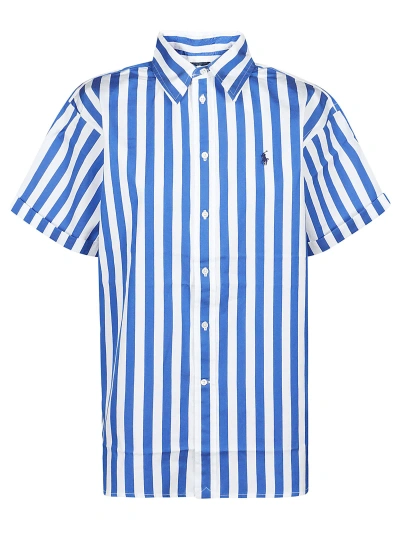 Polo Ralph Lauren Short Sleeve Button Front Shirt In Blue/white