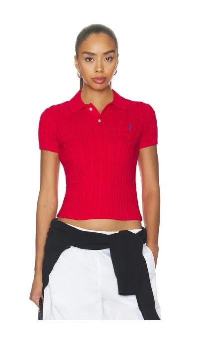 Polo Ralph Lauren Short Sleeve Collared Pullover Sweater In Red