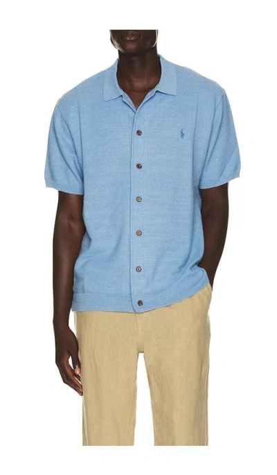 Polo Ralph Lauren Short Sleeve Cotton Blend Textured Cardigan Sweater With Collar In Animal Print
