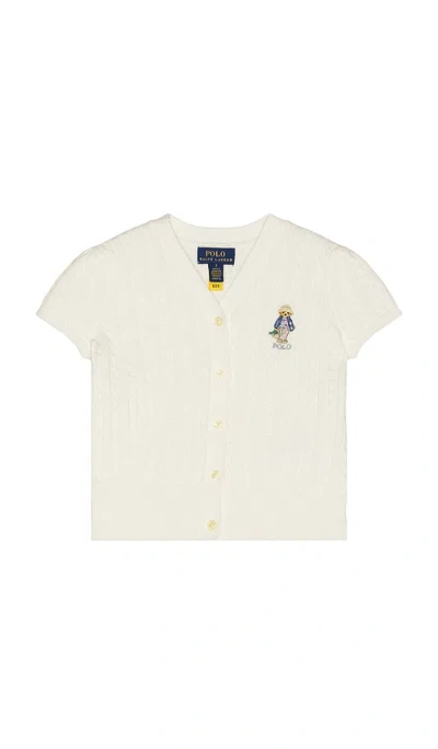 Polo Ralph Lauren Short Sleeve Cotton Mini Cable Knit Bear Cardigan In Neutral