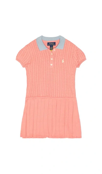Polo Ralph Lauren Short Sleeve Cotton Mini Cable Knit Collared Dress In Pink