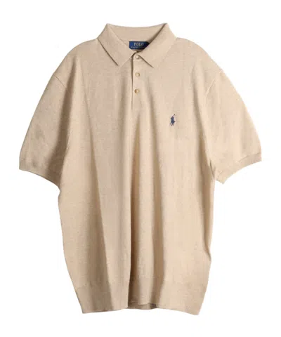 Polo Ralph Lauren Short Sleeve Cotton Placket Pullover Sweater In Neutral