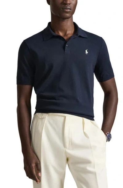 Polo Ralph Lauren Short Sleeve Cotton Polo Sweater In Blue