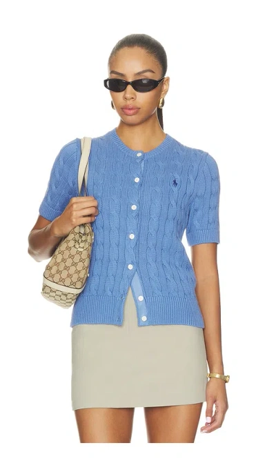 Polo Ralph Lauren Short Sleeve Crew Neck Cardigan In Nimes Blue