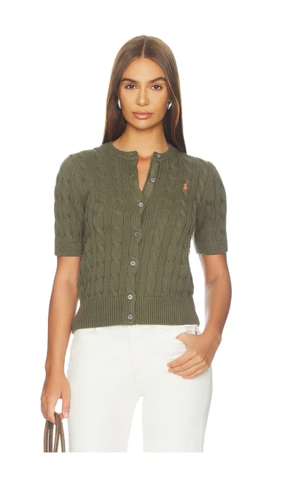Polo Ralph Lauren Short Sleeve Crew Neck Cardigan In Olive