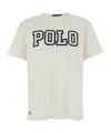 Polo Ralph Lauren White Crewneck T-shirt With Logo Lettering On The Fornt And Pony Embroidery On The Front In Neutral