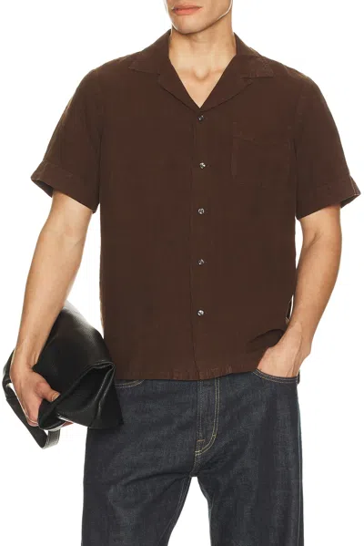 Polo Ralph Lauren Short Sleeve Garment Dyed Linen Sport Shirt In Brown