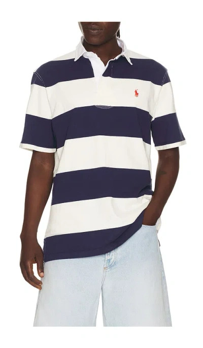 Polo Ralph Lauren Short Sleeve Jersey Knit Iconic Rugby Polo Stripe In Blue