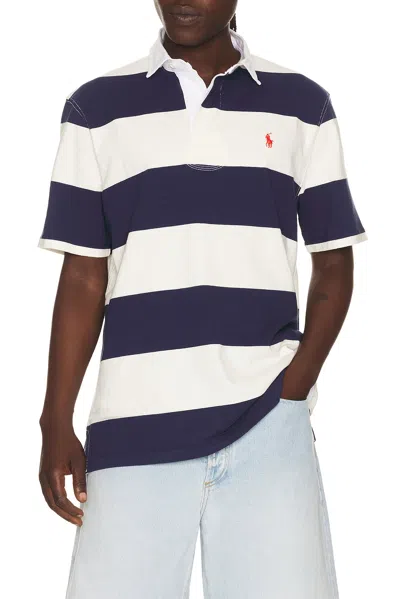 Polo Ralph Lauren Short Sleeve Jersey Knit Iconic Rugby Polo Stripe In Blue