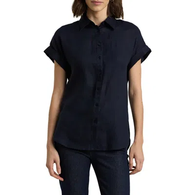 Polo Ralph Lauren Short Sleeve Linen Button-up Shirt In Lauren Navy