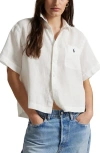 Polo Ralph Lauren Womens Logo-embroidered Short-sleeve Linen Shirt White Xs In White