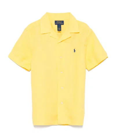 Polo Ralph Lauren Short Sleeve Linen Shirt In Yellow