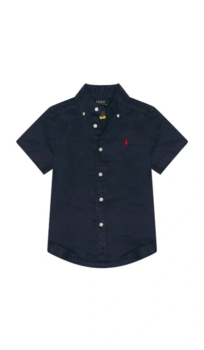 Polo Ralph Lauren Short Sleeve Linen Sport Shirt In Blue