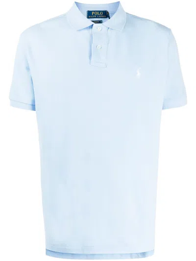Polo Ralph Lauren Short Sleeve Logo Cotton Polo With Collar And Button In Blue