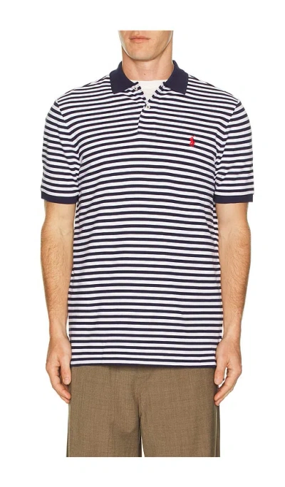 Polo Ralph Lauren Short Sleeve Mesh Polo Classic Fit White Stripe In Multi