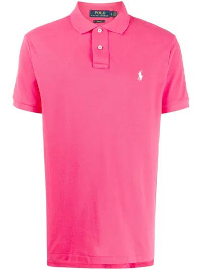 Polo Ralph Lauren Short Sleeve Polo With Buttons And Logo In Pink
