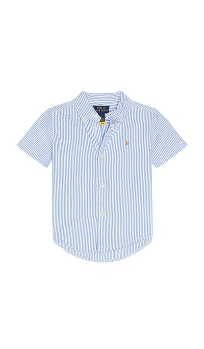 Polo Ralph Lauren Short Sleeve Seersucker Striped Sport Shirt In Blue