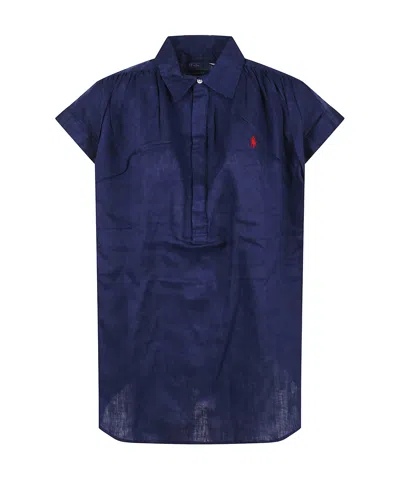 POLO RALPH LAUREN POLO RALPH LAUREN POLO PONY EMBROIDERED CURVED HEM BLOUSE