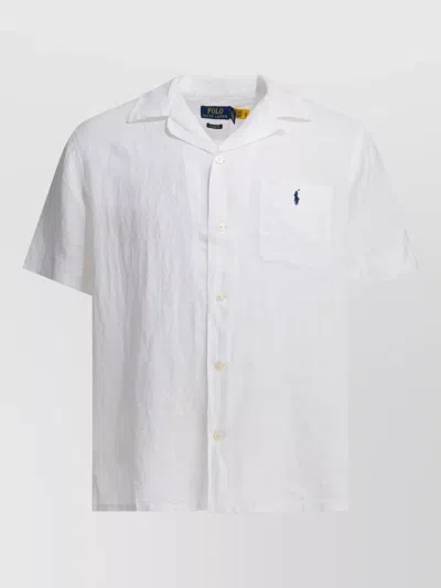 Polo Ralph Lauren Short Sleeve Shirt Button Down Collar Pocket In White