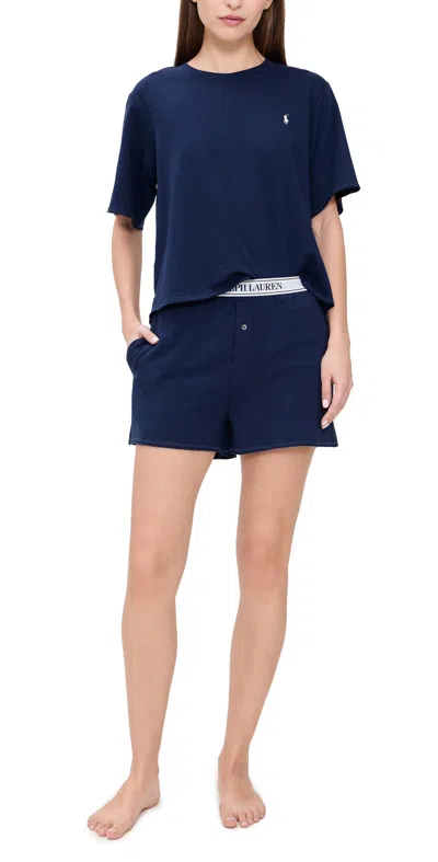 Polo Ralph Lauren Short Sleeve Short Pajama Set Navy In Blue