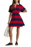 Polo Ralph Lauren Short Sleeve Stripe Cotton Rugby Dress In Red