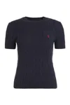 Polo Ralph Lauren Blue Cable Knit T-shirt With Embroidered Logo In Blue