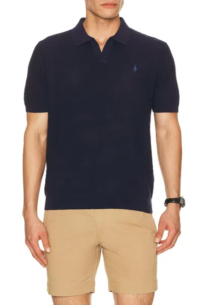 Polo Ralph Lauren Short Sleeve Textured Johnny Collar Polo Sweater In Blue