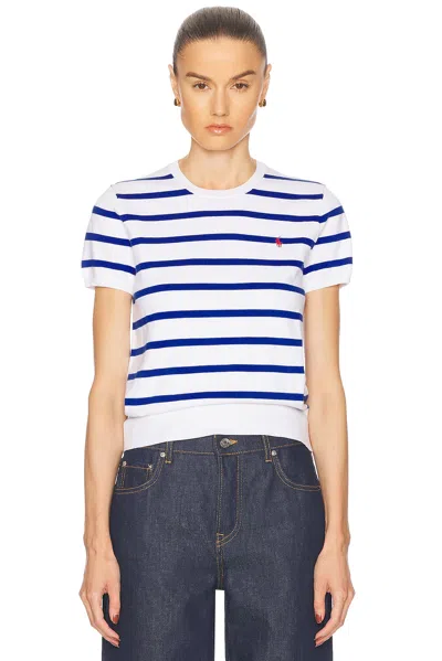 Polo Ralph Lauren Striped Shirt Sleeve Knit Top In White