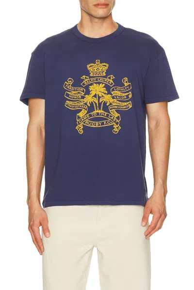 Polo Ralph Lauren Short Sleeve Uneven Jersey Rugby F.c. Graphic Printed T-shirt In Blue
