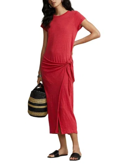 Polo Ralph Lauren Short Sleeve Wrap Dress In Sunset Red
