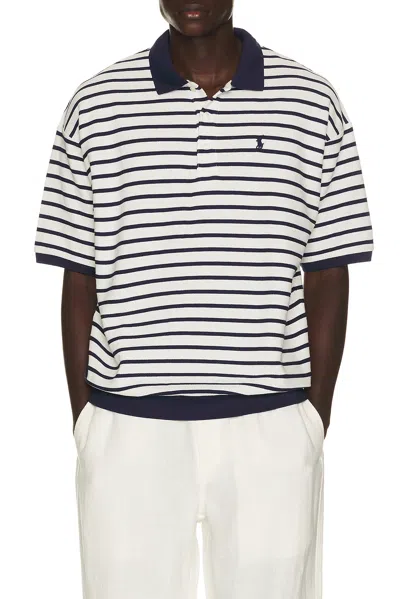 Polo Ralph Lauren Short Sleeve Yarn Dyed Jacquard Textured Interlock Striped Polo In Blue