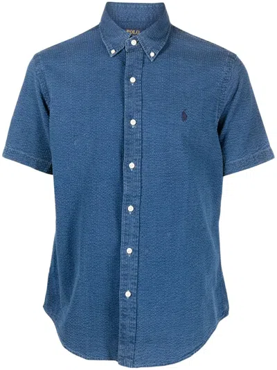 Polo Ralph Lauren Short-sleeved Cotton Shirt In Blau