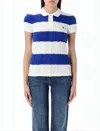 Polo Ralph Lauren Short-sleeved Knit Top With Polo Collar And Cable Knit Texture In Blue