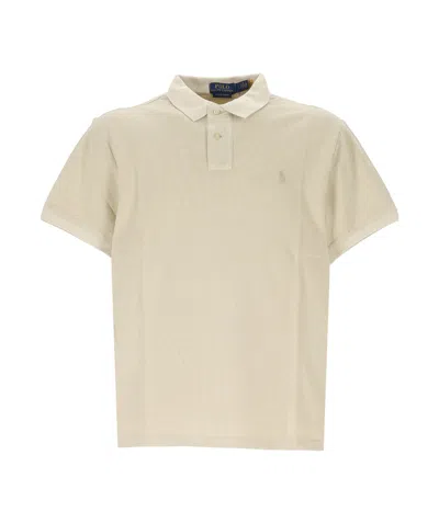 Polo Ralph Lauren Custom Slim Mineral-dyed Buttoned Polo Shirt In Beige