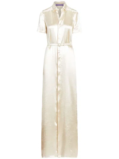 Polo Ralph Lauren Short-sleeved Satin Shirt Dress In Neutrals