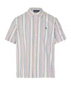 Polo Ralph Lauren Cotton Chambray Stripe Cuban Shirt In Off White/red Multi
