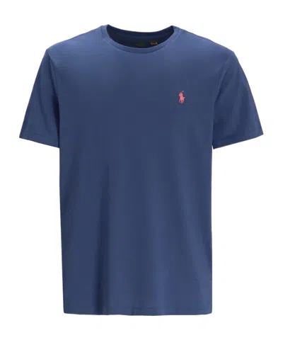 Polo Ralph Lauren Custom Slim Fit Blue Crewneck T-shirt With Pony Embroidery On The Front In Cotton Man