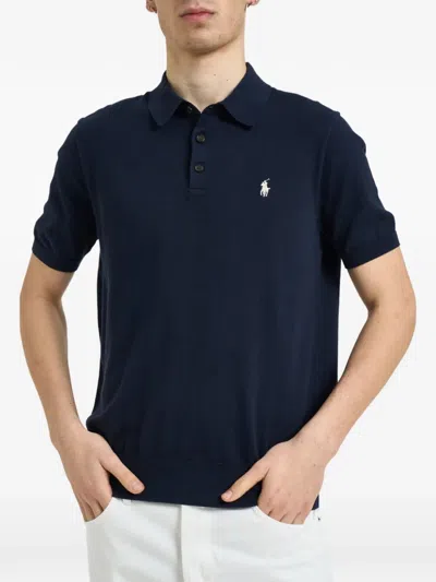 Polo Ralph Lauren Short Sleeves Knit Polo Neck Sweater In Blue
