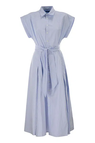 Polo Ralph Lauren Short Sleeves Shirt Midi Dress In Blue