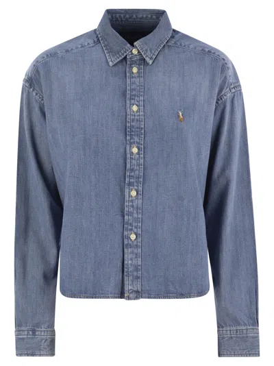 Polo Ralph Lauren Short Square Denim Shirt In Blue