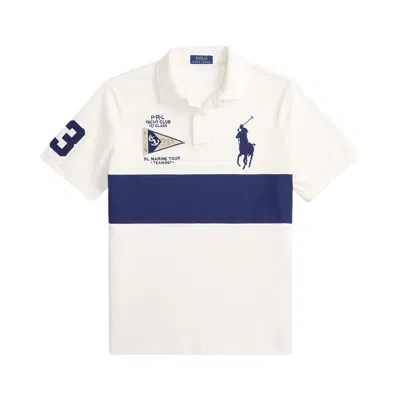 Pre-owned Polo Ralph Lauren Short-sleeve Basic Mesh Prl Yacht Club Patch Chest Stripe Polo 'nevis/newport Navy In White
