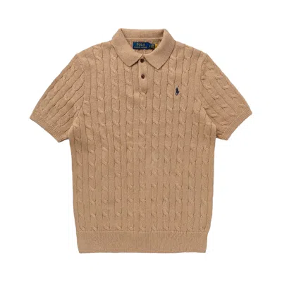 Pre-owned Polo Ralph Lauren Short-sleeve Cotton Cable Knit Sweater 'camel Melange' | Tan | Men's Size Xl In Brown
