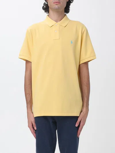Polo Ralph Lauren Short-sleeve Cotton Polo Shirt With Contrasting Embroidered Logo In Yellow