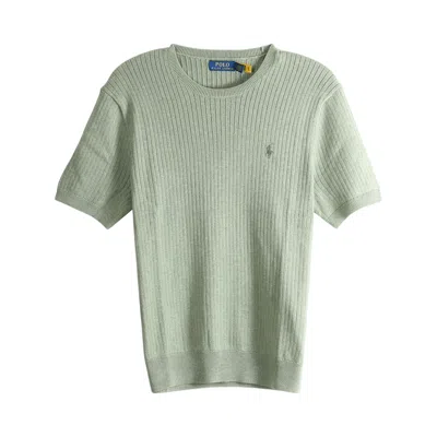 Pre-owned Polo Ralph Lauren Short-sleeve Cotton Rib Stitch Sweater 'fern Green Heather' | Men's Size L
