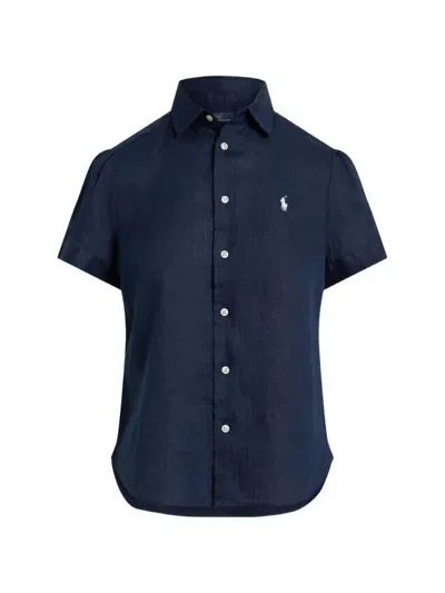 Polo Ralph Lauren Short-sleeve Curved-hem Shirt In Blue