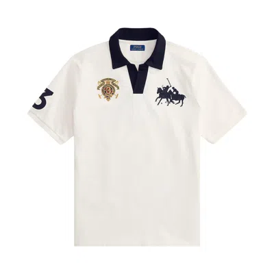 Pre-owned Polo Ralph Lauren Short-sleeve Jersey Knit Crest Logo Johnny Collar Polo 'nevis/polo Black' | Cream  In White