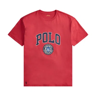 Pre-owned Polo Ralph Lauren Short-sleeve Jersey Knit Graphic Print T-shirt 'sunrise Red' | Men's Size L