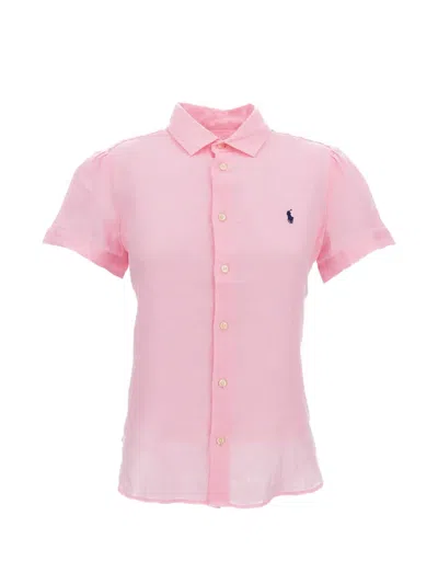 Polo Ralph Lauren Short-sleeve Linen Shirt In Pink