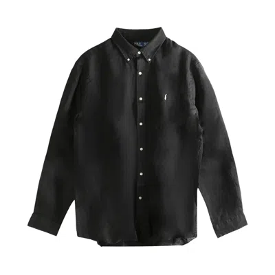 Pre-owned Polo Ralph Lauren Short-sleeve Piece Dye Linen Sport-shirt 'black' | Men's Size L