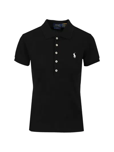 Polo Ralph Lauren Cotton Blend Polo Shirt With Embroidered Logo In Black